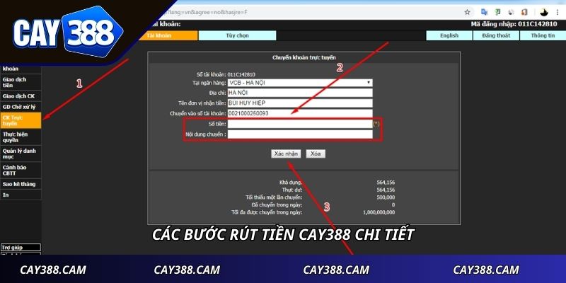 Các bước rút tiền CAY388 chi tiết